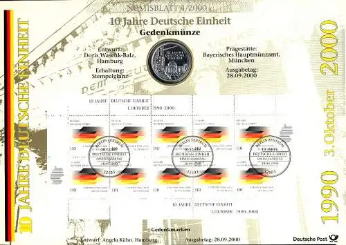 2142 Jahrestag 10 Jahr Deutsche Einheit - Numisblatt 4/2000