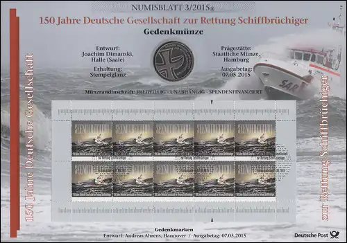 3153 Deutsche Gesellschaft zur Rettung Schiffbrüchiger - Numisblatt 3/2015