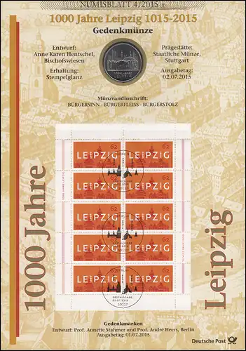 3164 Jubilé de la ville 1000 ans Leipzig - Numisblatt 4/2015