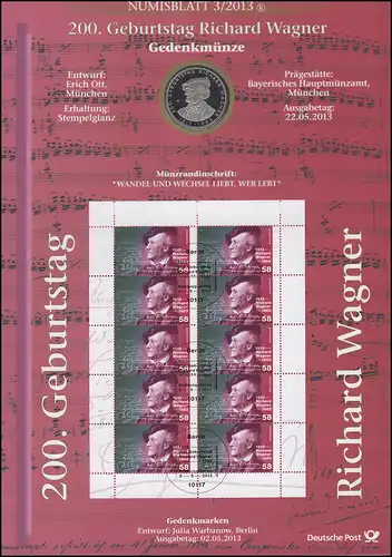 3008 Compositeur et chef d'orchestre Richard Wagner - Numisblatt 3/2013