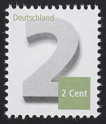 3042I Ergänzungsmarke 2 Cent, nassklebend MIT SAD (glänzend, dunkel), **