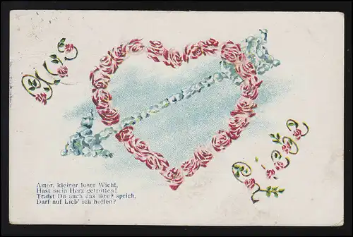 AK "Par amour" Flèche coeur fleurs de rose Amor petite étoile sans âme 6.9.13