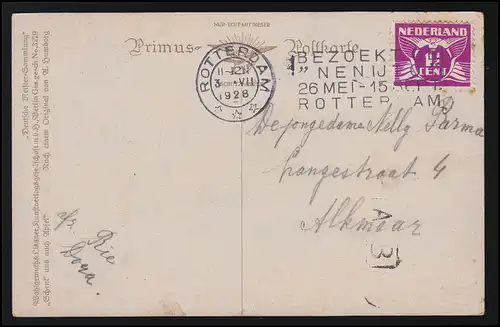 AK NL PRIMUS Enfants + Chien à pomme moissonnant sous un arbre, ROTTERDAM 3.7.1928