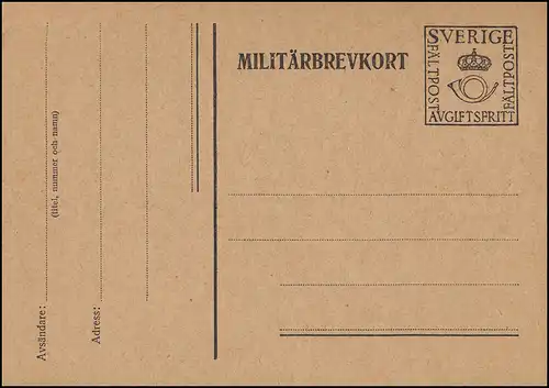 Militärpost MILITÄRBREVKORT FÄLTPOST ohne Zudruck, Punkt im I, **
