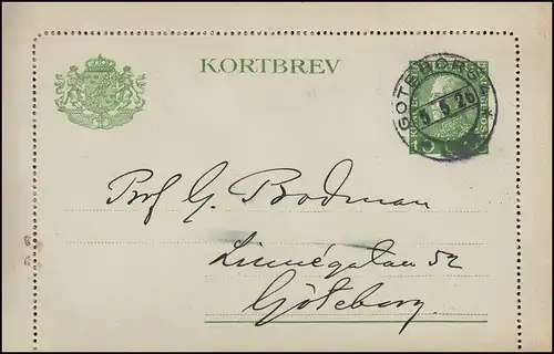 Carte postale K 22 KORTBREV 10 Öre, Carte locale GÖTEBORG 5.5.1926 Carte avec bord