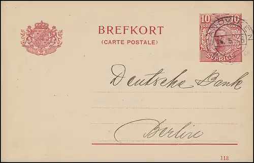 Postkarte P 30 BREFKORT 10 Öre Druckdatum 113, SANDVIKEN 15.5.1916