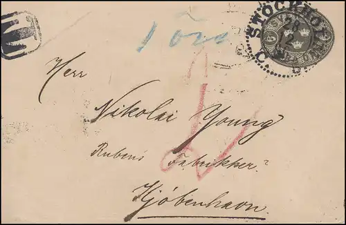 Umschlag U 8 Drei Kronen 4 Öre, STOCKHOLM 28.12.96 per Bahnpost PKXP 29.12.96