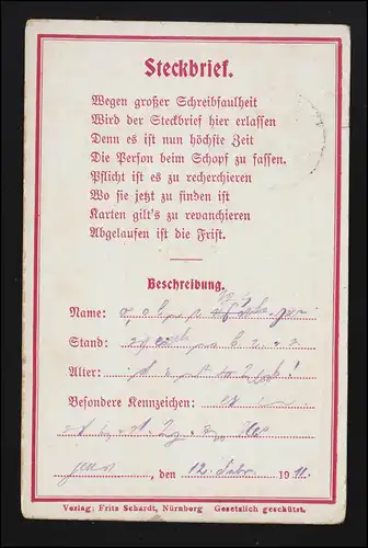 Lyrique AK Lettre d'information Verset humour, Reim à remplir, SCHILDBERG (Posen) 13.2.1911