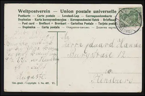 Lyrique AK Chers Carreau se précipite là où je suis en pensée, Schleswig 13.9.1912