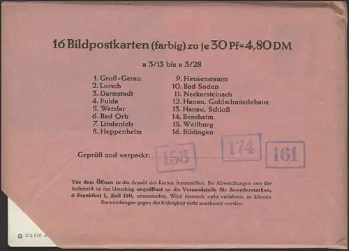 P109 Série 315510 a 3/13 à a 3-28, 16 cartes/2.73