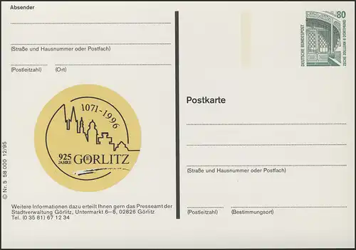 P154II-1995-12/05 925 Jahre Görlitz, Stadtsilhouette ** 
