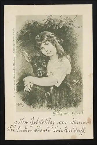 Kinder AK Mädchen Rehkitz, Brüderchen Schwesterchen sign. Beyschlag, beschriftet