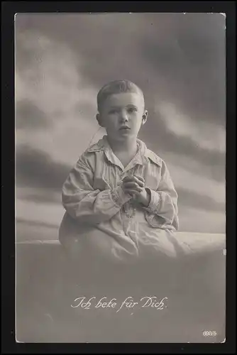 Enfants AK Garçon en chemise de nuit, "Je prie pour toi," poste de terrain RHEYDT 16.9.1915