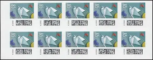 FB 114a Monde des lettres: Pigeon-lettre 85 cent, feuille 10x3652,  **