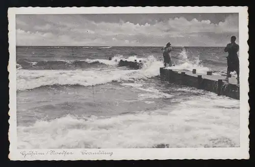 Allemagne AK HUSUM Brandung am Meer, homme photographié Mme Feldpost, 2.8.40