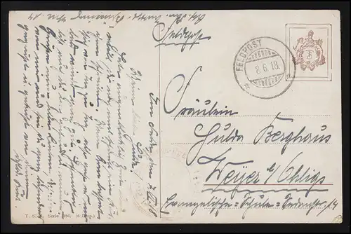 Artiste AK Fischer Bateaux Voile Côte Lever de soleil sur la mer Feldpost 8.6.1918