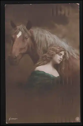 Photo AK jeune femme cheveux ouverts longs s'afflige à cheval, couru 5.4.1918