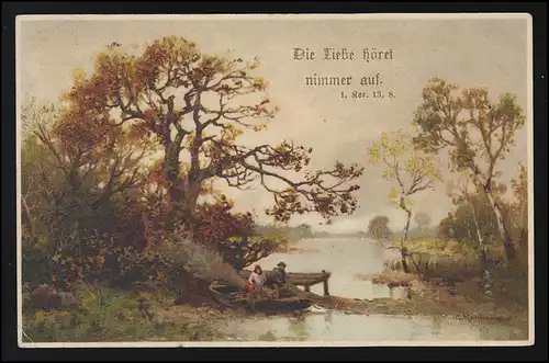 Artiste AK Fischer ramasser des filets sur la rivière un sign. Kaufmann, SALZDETFURTH 15.1.18
