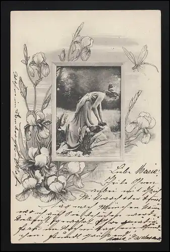 Künstler AK Nymphe am Fluss Jugendstil Foto EGGENFELDEN / MÜNCHEN 1.9.1902