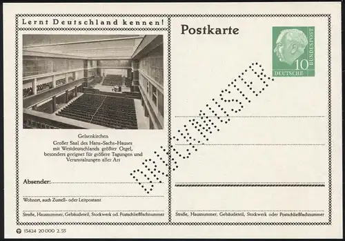 Carte postale d'Heuss P024-132 Gelsenkirchen, Hans-Sachs-Haus - PRUDIMOUSSER **