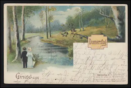 Liebe AK Trautes Paar Flussufer "Donnerstag" SCHÖPPENSTEDT- BURGDORF 19.7.1902