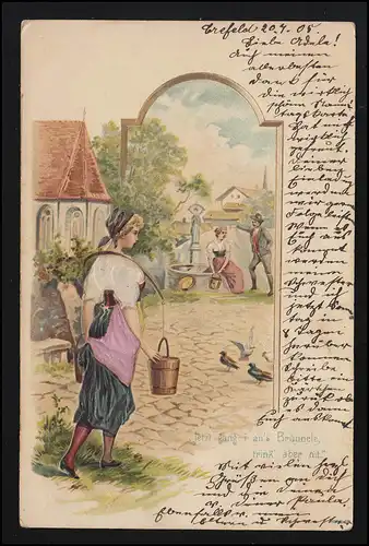 AK "Jetzt gang I ans Brünnele" Frauen Wasser Volkslied CREFELD/ VORST 22.7.1905