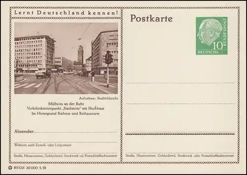 P024-362 Mülheim/Ruhr, Stadtmitte mit Hochhaus, Rathaus, Rathausturm **