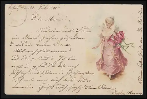 Artiste AK jeune femme habits de fête BÜTSCHWIL/ TAFERS 24.7.1900