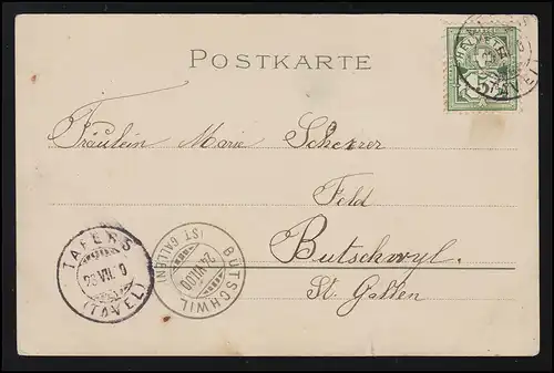 Artiste AK jeune femme habits de fête BÜTSCHWIL/ TAFERS 24.7.1900