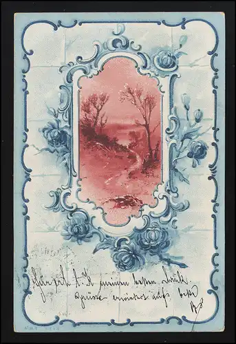 Artiste AK paysage encadré Fayence peinture /Delfter Bleu WITTKOWITZ Moravie