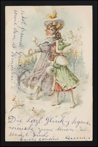 Kinder Winterfreuden Schnee Wald Mädchen Pelz Muff OULENS (ECHALLENS) 31.12.1901