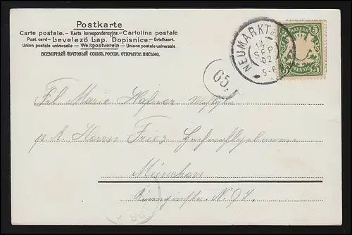 Liebes AK AMOR hält junger Frau die Augen zu beim Lesen NEUMARKT 14.9.1902