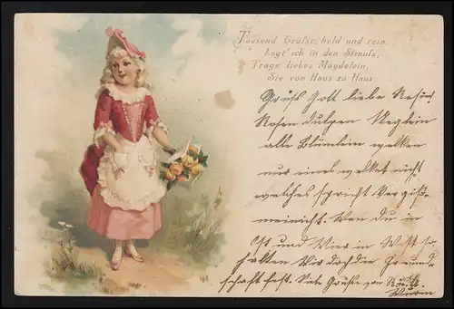 Kinder AK Tausend Grüße hold und rein, Mägdelein Strauss, ST. FLORIAN 8.10.1899
