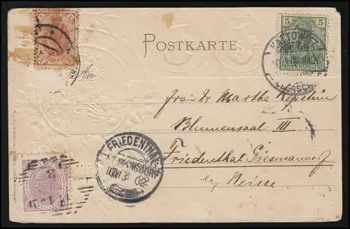 Deutschland Dreikaiserreichs Ecke MYSLOWITZ, KATTOWITZ/ FRIEDENTHAL 10.3.1902