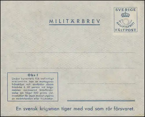 Militärpost MILITÄRBREV FÄLTPOST - rückseitig SVARSMÄRKE links, ** postfrisch