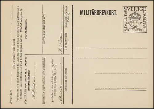 Poste militaire BRETOUR MILITAIRE DE FÄLTPOST Pression HAREN / MARINEN, **