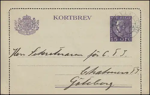 Kartenbrief K 23 KORTBREV 15 Öre, TRÄLLEBORG 1923 nach Göteborg, Karte mit Rand
