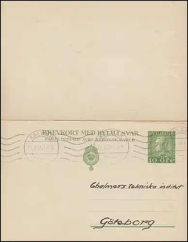 Postkarte P 43 Brevkort König Gustav 10/10 Öre, KALMAR 21.8.1926