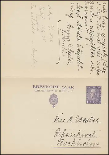 Postkarte P 52II Brevkort König Gustav 10/10 Öre, STOCKHOLM 28.1.1930