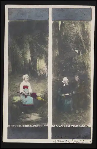 Künstler AK Foto Jugend vs. Alter Elend Jeunesse v. Viellesse gelaufen 1902/1903
