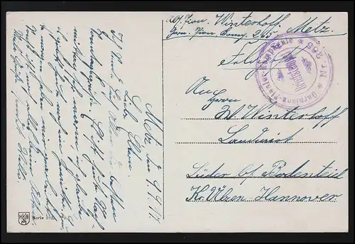 Artiste AK pêcheur sur la rivière sous les tableaux de bouleau, Feldpost METZ / LÜDER 9.9.1917