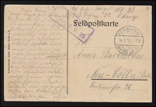 Artiste Érassure petit village paisible, signe A.Schmidt, Feldpost 14.7.1916