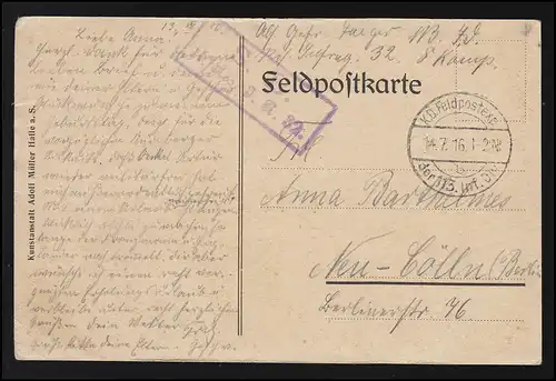 Künstler Radierung kleines friedliches Dorf, sign. A.Schmidt, Feldpost 14.7.1916