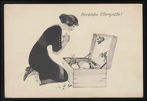 Artiste AK Pâques dessin femme joie cadeaux, WILHELMSHAVEN 20.4.16