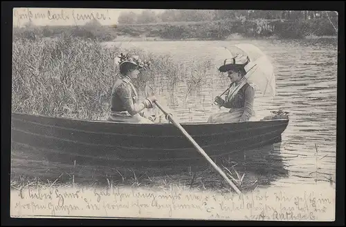 Artiste AK Photo 2 Femmes avec chapeau & parapluie bateau lac, WALD/ ZÜRICH 7.8.1902