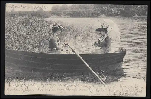 Künstler AK Foto 2 Damen mit Hut & Schirm Ruderboot See, WALD/ ZÜRICH 7.8.1902