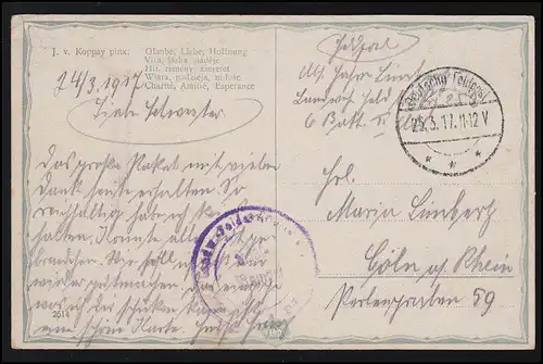 Artiste AK J. Koppay 3 femmes Ancre de la vie " Foi amour espoir " 25.3.17