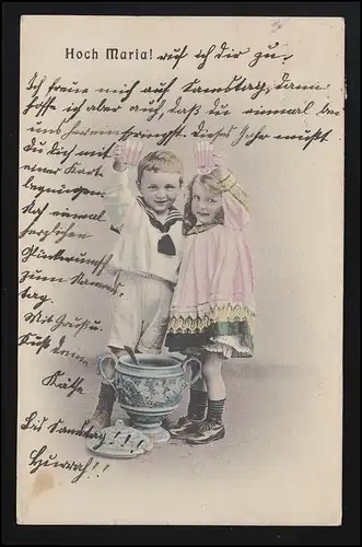 Foto AK Kinder prosten Bowle im Glas " Hoch Maria!", DÜREN / JUPILLE 26.7.1905