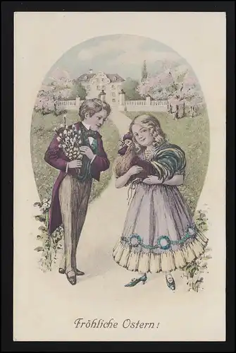 AK Kinder Paar elegant Hahn Weidenkätzchen, Ostern, nach INGOLSTADT 27.3.18