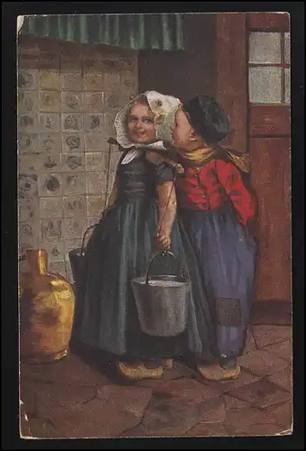 AK Enfants filles en chaussures en bois ont apporté de l'eau, BREMERHAVEN 24.3.18